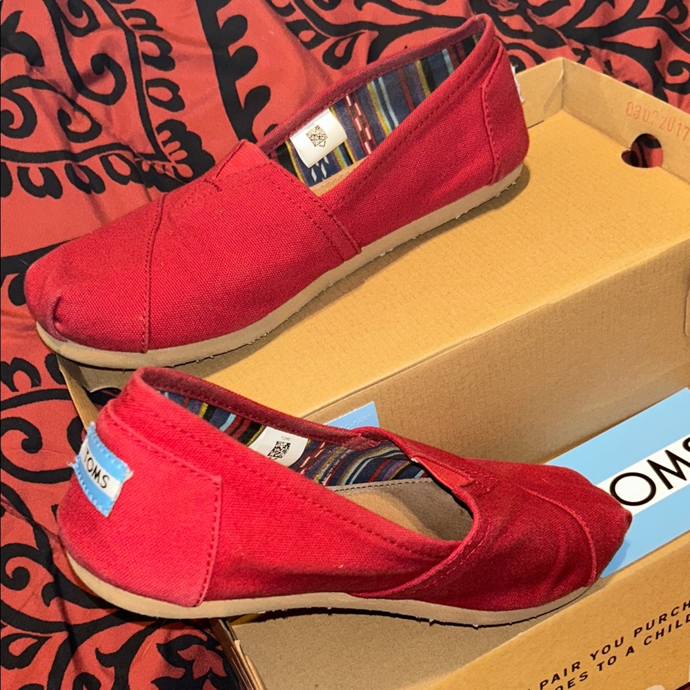 TOMS Women's Red Canvas Slip-Ons